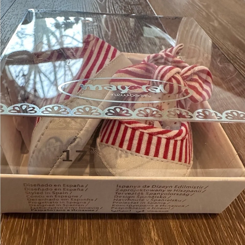 New in box‎ mayoral red white stripe newborn crib shoes 4th July